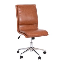 Flash Furniture GO-21111-BR-GG Mid-Back Armless Swivel Cognac LeatherSoft Task Office Chair with Adjustable Chrome Base
