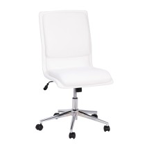 Flash Furniture GO-21111-WH-GG Mid-Back Armless Swivel White LeatherSoft Task Office Chair with Adjustable Chrome Base