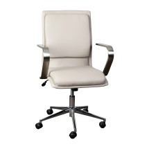 Flash Furniture GO-21111B-TAUPE-CHR-GG Designer Executive Taupe LeatherSoft Office Chair with Brushed Chrome Base and Arms