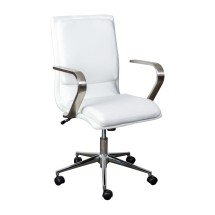 Flash Furniture GO-21111B-WH-CHR-GG Designer Executive White LeatherSoft Office Chair with Brushed Chrome Base and Arms