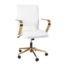 Flash Furniture GO-21111B-WH-GLD-GG White Designer Executive LeatherSoft Office Chair with Brushed Gold Base and Arms