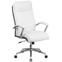 Flash Furniture GO-2192-WH-GG White High Back LeatherSoft Executive Swivel Office Chair with Chrome Base and Arms