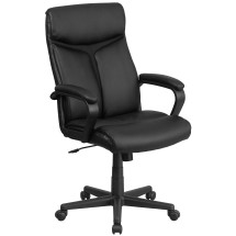 Flash Furniture GO-2196-1-GG Black High Back LeatherSoft Executive Swivel Office Chair with Arms