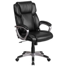 Flash Furniture GO-2236M-BK-GG Mid-Back Black LeatherSoft Executive Swivel Office Chair with Padded Arms