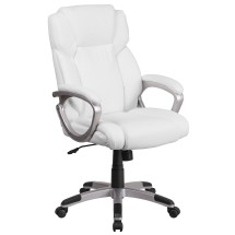 Flash Furniture GO-2236M-WH-GG Mid-Back White LeatherSoft Executive Swivel Office Chair with Padded Arms