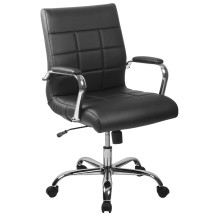 Flash Furniture GO-2240-BK-GG Mid-Back Black Vinyl Executive Swivel Office Chair with Chrome Base and Arms