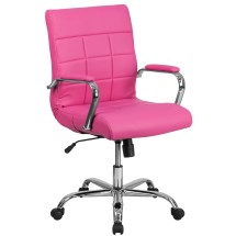 Flash Furniture GO-2240-PK-GG Mid-Back Pink Vinyl Executive Swivel Office Chair with Chrome Base and Arms