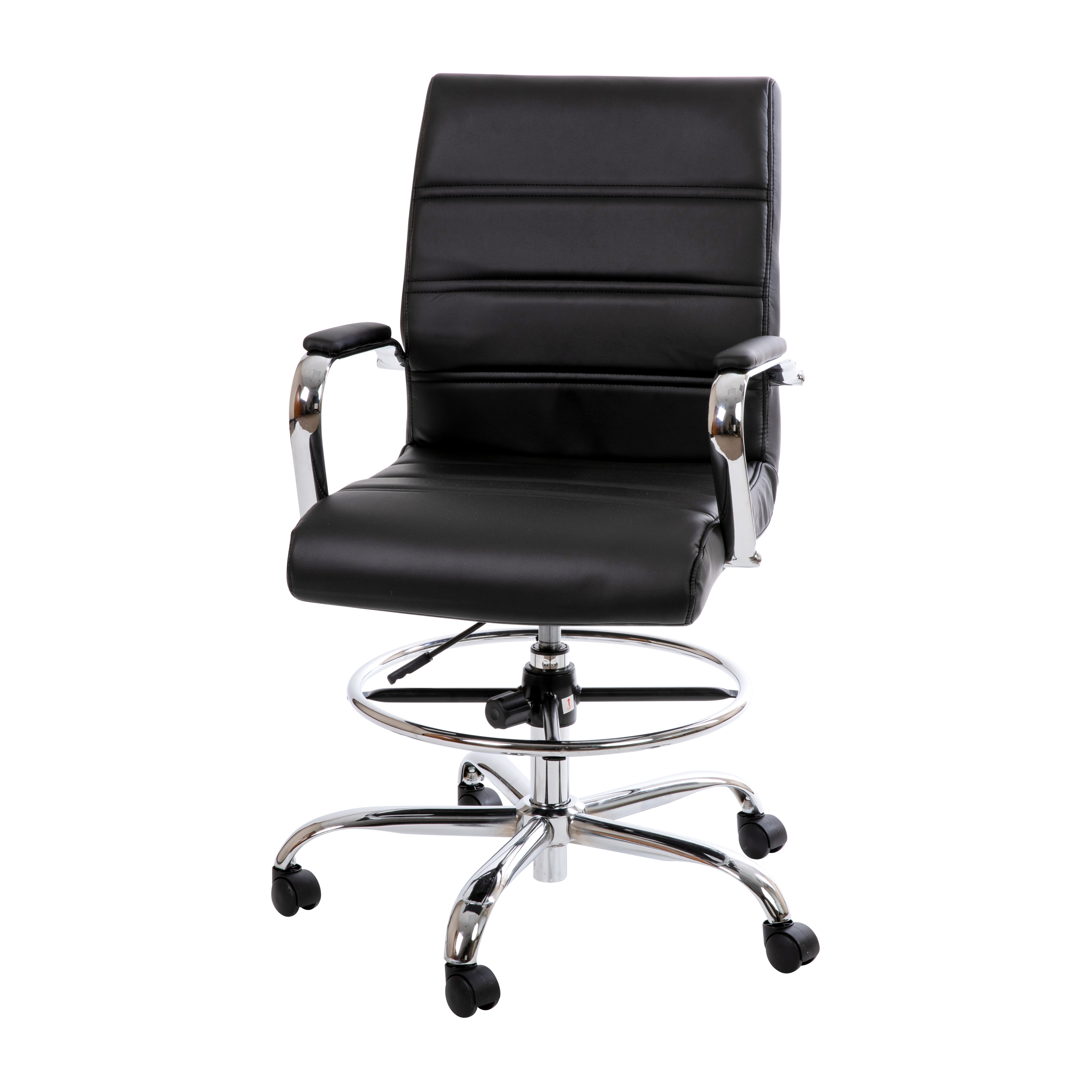 Flash Furniture GO-2286B-BK-GG Mid-Back Black LeatherSoft Drafting Chair with Adjustable Foot Ring and Chrome Base
