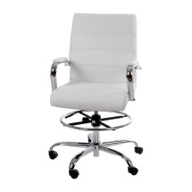 Flash Furniture GO-2286B-WH-GG Mid-Back White LeatherSoft Drafting Chair with Adjustable Foot Ring and Chrome Base