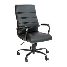 Flash Furniture GO-2286H-BK-BK-GG High Back Black LeatherSoft Executive Swivel Office Chair with Black Frame and Arms