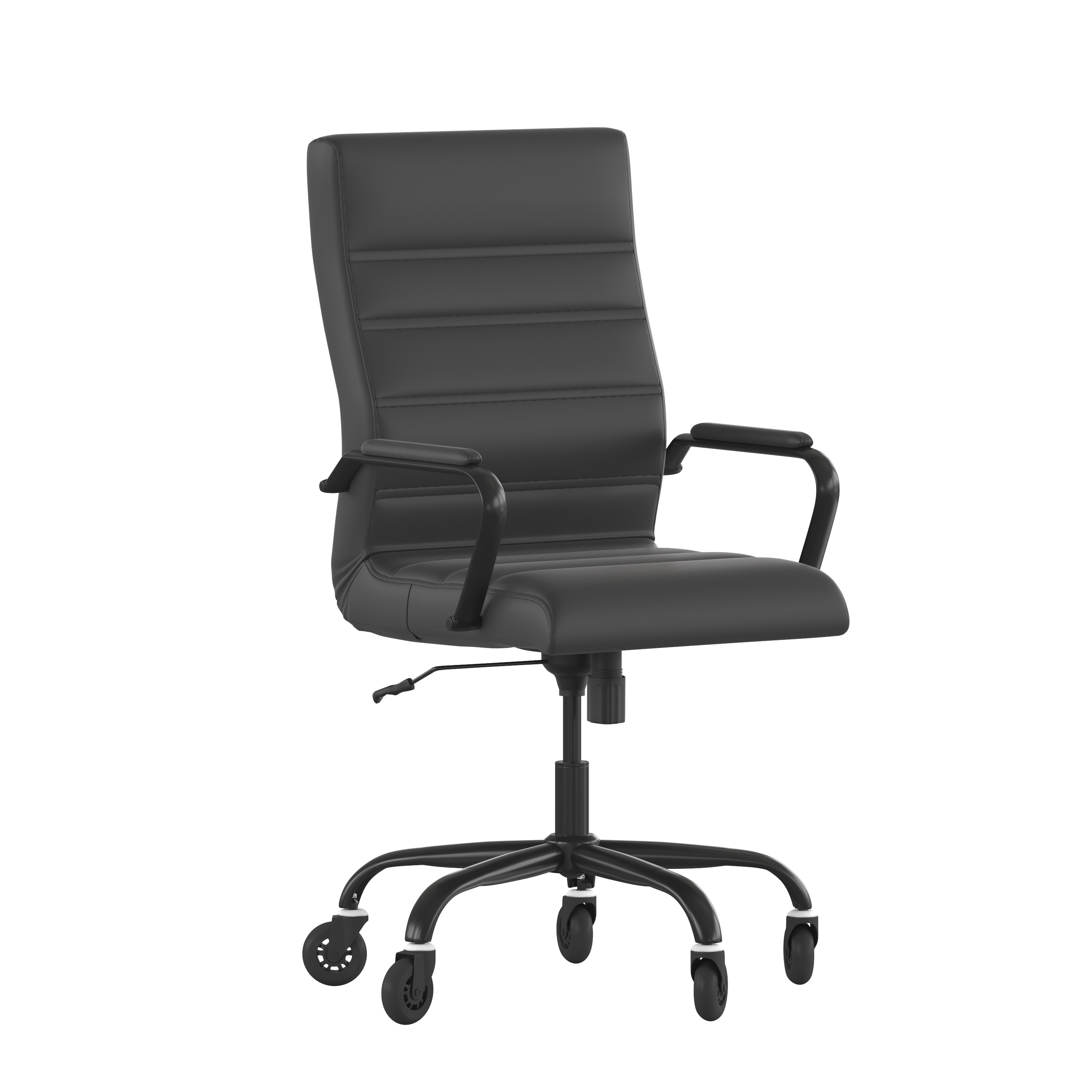 Flash Furniture GO-2286H-BK-BK-RLB-GG High Back Black LeatherSoft Executive Swivel Office Chair with Black Frame, Arms, and Transparent Roller Wheels