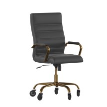 Flash Furniture GO-2286H-BK-GLD-RLB-GG High Back Black LeatherSoft Executive Swivel Office Chair with Gold Frame, Arms, and Transparent Roller Wheels