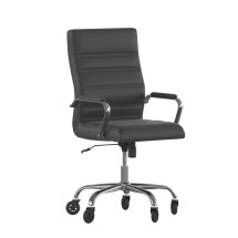 Flash Furniture GO-2286H-BK-RLB-GG High Back Black LeatherSoft Executive Swivel Office Chair with Chrome Frame, Arms, and Transparent Roller Wheels