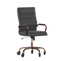 Flash Furniture GO-2286H-BK-RSGLD-RLB-GG High Back Black LeatherSoft Executive Swivel Office Chair with Rose Gold Frame, Arms, and Transparent Roller Wheels