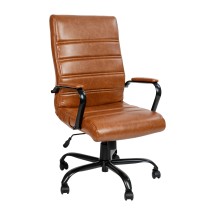 Flash Furniture GO-2286H-BR-BK-GG High Back Brown LeatherSoft Executive Swivel Office Chair with Black Frame and Arms