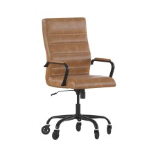 Flash Furniture GO-2286H-BR-BK-RLB-GG High Back Brown LeatherSoft Executive Swivel Office Chair with Black Frame, Arms, and Transparent Roller Wheels