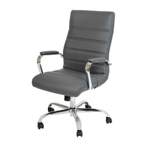 Flash Furniture GO-2286H-GR-GG High Back Gray LeatherSoft Executive Swivel Office Chair with Chrome Frame and Arms