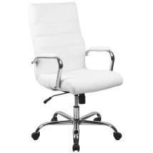 Flash Furniture GO-2286H-WH-GG High Back White LeatherSoft Executive Swivel Office Chair with Chrome Frame and Arms