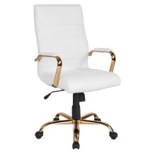 Flash Furniture GO-2286H-WH-GLD-GG High Back White LeatherSoft Executive Swivel Office Chair with Gold Frame and Arms