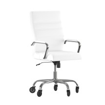 Flash Furniture GO-2286H-WH-RLB-GG High Back White LeatherSoft Executive Swivel Office Chair with Chrome Frame, Arms, and Transparent Roller Wheels