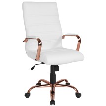 Flash Furniture GO-2286H-WH-RSGLD-GG High Back White LeatherSoft Executive Swivel Office Chair with Rose Gold Frame and Arms