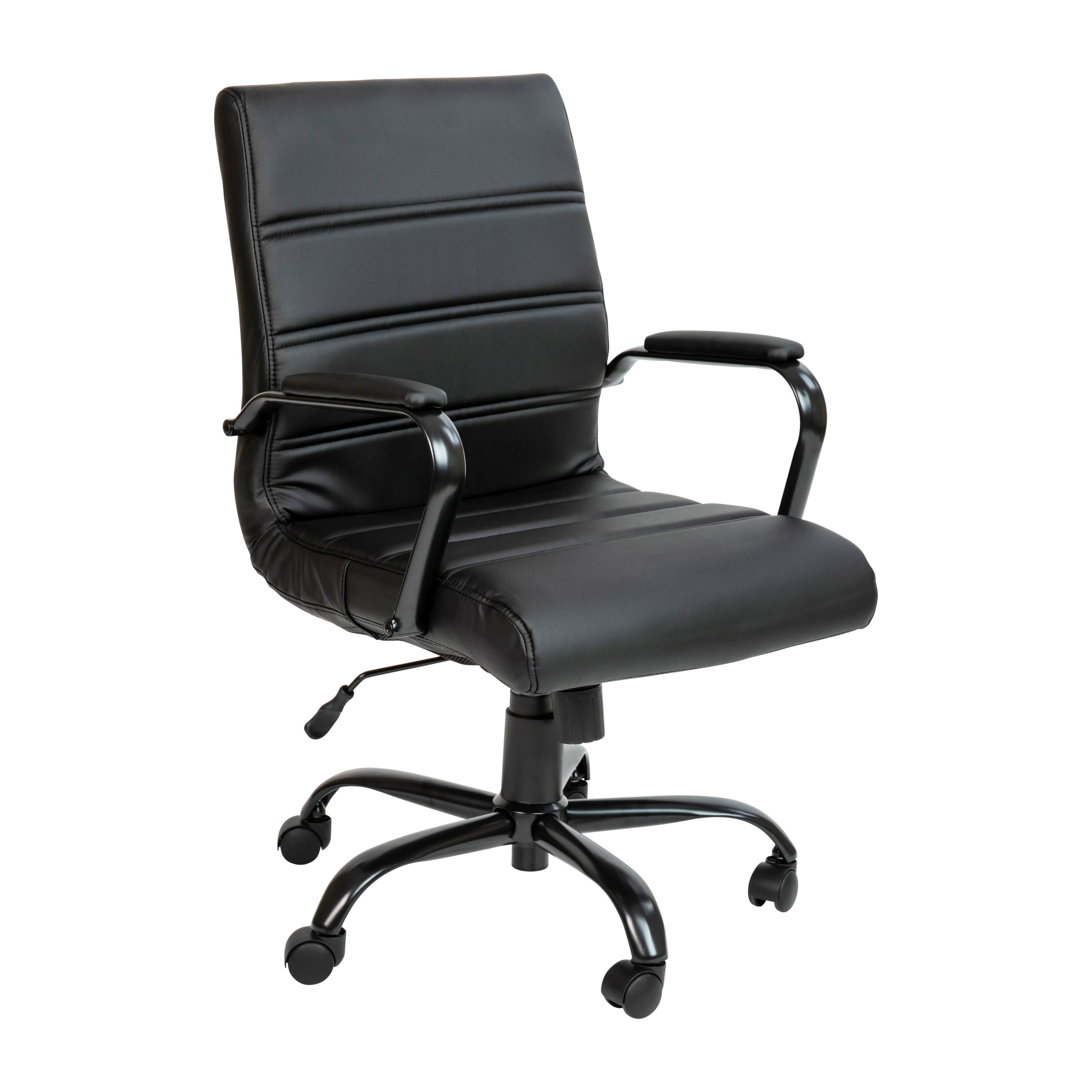 Flash Furniture GO-2286M-BK-BK-GG Mid-Back Black LeatherSoft Executive Swivel Office Chair with Black Frame and Arms