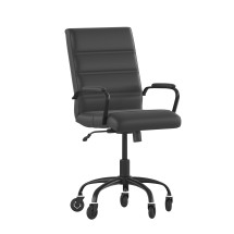 Flash Furniture GO-2286M-BK-BK-RLB-GG Mid-Back Black LeatherSoft Executive Swivel Office Chair with Black Frame, Arms, and Transparent Roller Wheels