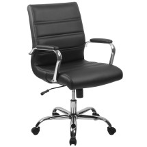 Flash Furniture GO-2286M-BK-GG Mid-Back Black LeatherSoft Executive Swivel Office Chair with Chrome Frame and Arms