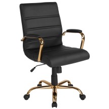 Flash Furniture GO-2286M-BK-GLD-GG Mid-Back Black LeatherSoft Executive Swivel Office Chair with Gold Frame and Arms