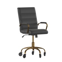 Flash Furniture GO-2286M-BK-GLD-RLB-GG Mid-Back Black LeatherSoft Executive Swivel Office Chair with Gold Frame, Arms, and Transparent Roller Wheels