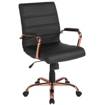 Flash Furniture GO-2286M-BK-RSGLD-GG Mid-Back Black LeatherSoft Executive Swivel Office Chair with Rose Gold Frame and Arms