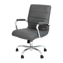 Flash Furniture GO-2286M-GR-GG Mid-Back Gray LeatherSoft Executive Swivel Office Chair with Chrome Frame and Arms