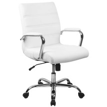 Flash Furniture GO-2286M-WH-GG Mid-Back Gold LeatherSoft Executive Swivel Office Chair with Chrome Frame and Arms