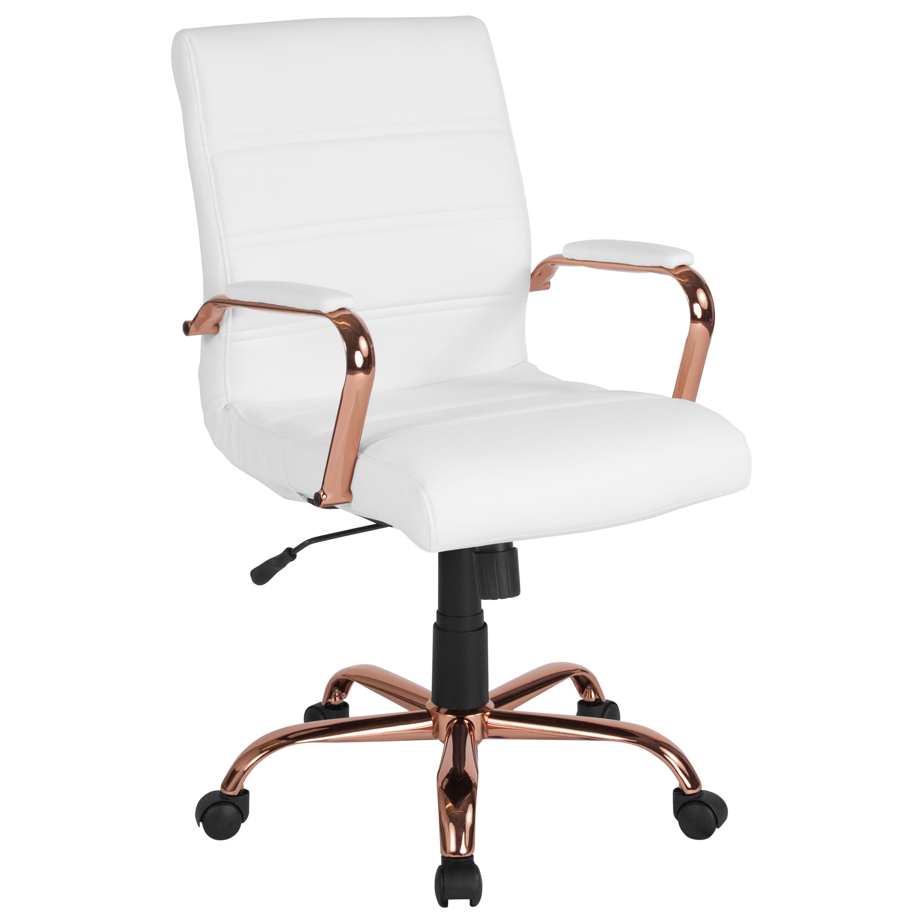 Flash Furniture GO-2286M-WH-RSGLD-GG Mid-Back White LeatherSoft Executive Swivel Office Chair with Rose Gold Frame and Arms
