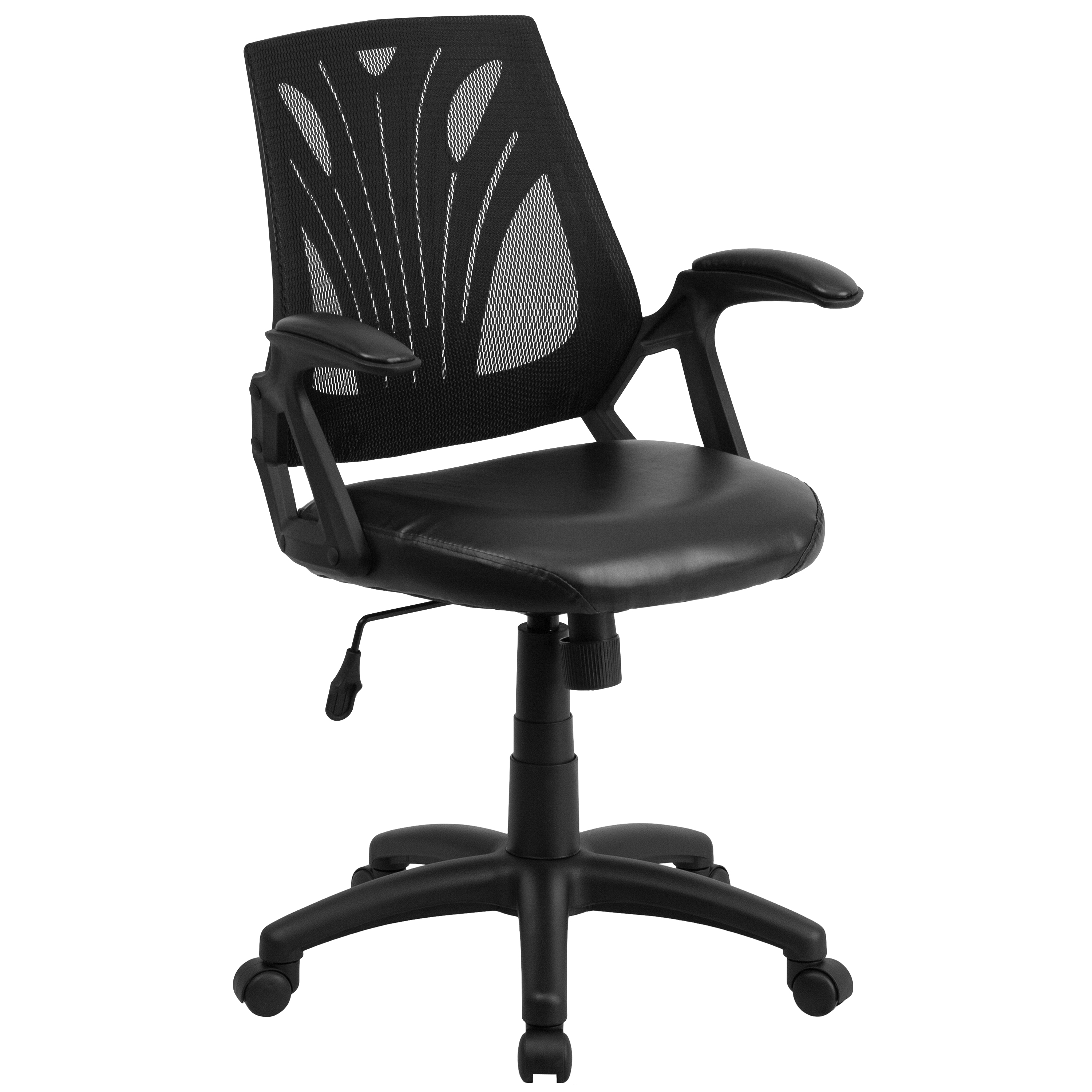 Flash Furniture GO-WY-82-LEA-GG Mid-Back Designer Black Mesh Swivel LeatherSoft Task Office Chair with Open Arms