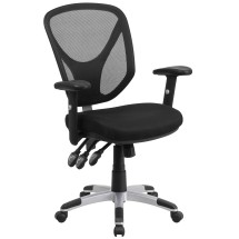 Flash Furniture GO-WY-89-GG Black Mid-Back Mesh Multifunction Swivel Ergonomic Task Office Chair with Adjustable Arms