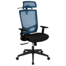 Flash Furniture H-2809-1KY-BL-GG Blue/Black Ergonomic Mesh Office Chair with Adjustable Arms