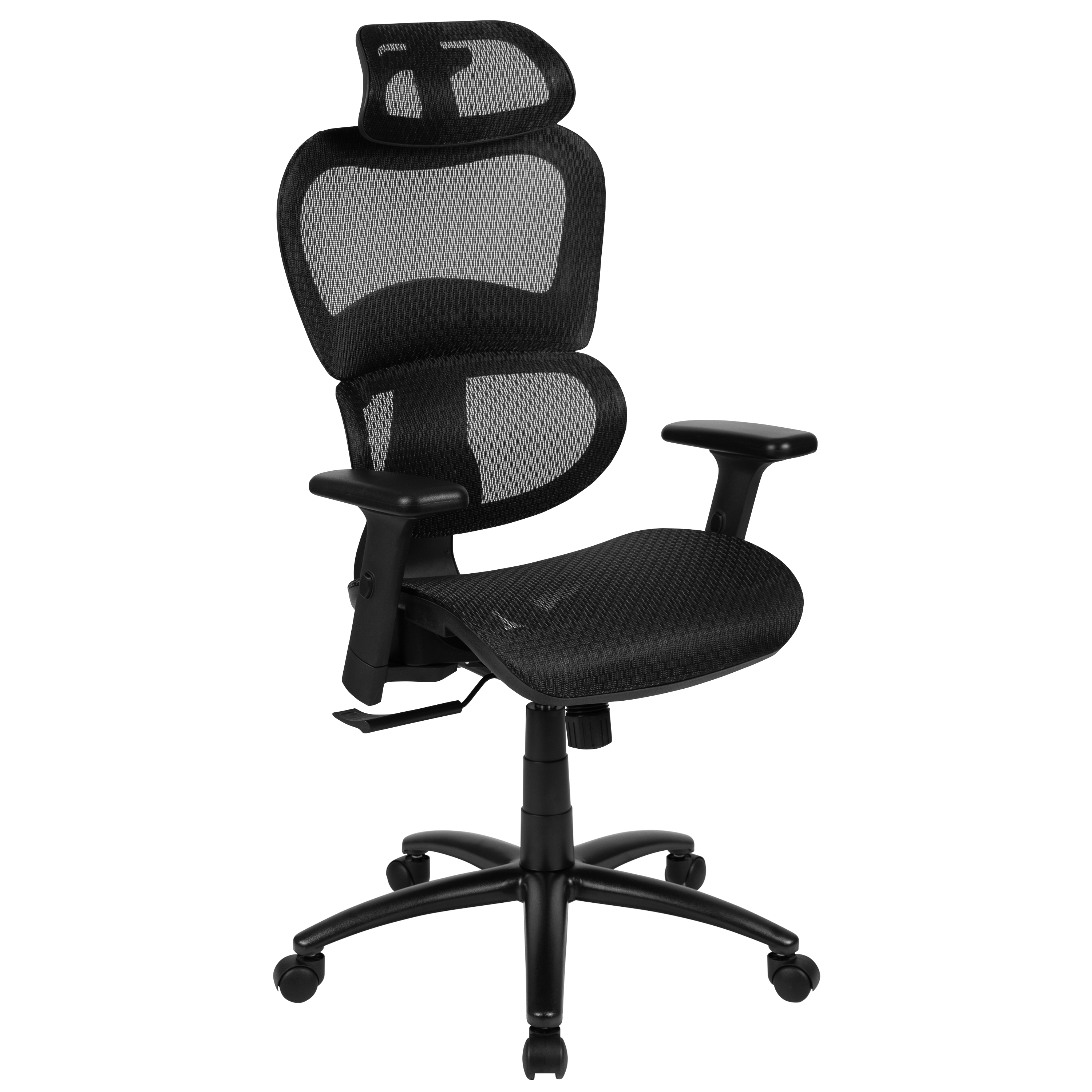 Flash Furniture H-LC-1388F-1K-BK-GG LO Black Ergonomic Mesh Office Chair with 2-to-1 Synchro-Tilt, Headrest, Lumbar Support
