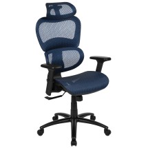 Flash Furniture H-LC-1388F-1K-BL-GG LO Blue Ergonomic Mesh Office Chair with 2-to-1 Synchro-Tilt, Headrest, Lumbar Support