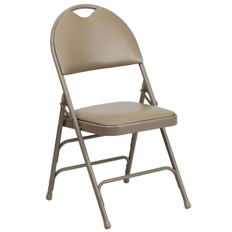 Flash Furniture HA-MC705AV-3-BGE-GG Hercules Ultra-Premium Triple Braced Beige Vinyl Metal Folding Chair with Handle
