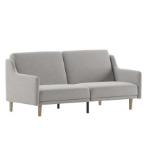 Flash Furniture HC-1035-GY-GG Convertible Split Back Sofa Futon with Curved Armrests and Solid Wood Legs - Gray Faux Linen Upholstery