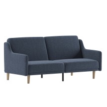 Flash Furniture HC-1035-NV-GG Convertible Split Back Sofa Futon with Curved Armrests and Solid Wood Legs - Navy Faux Linen Upholstery