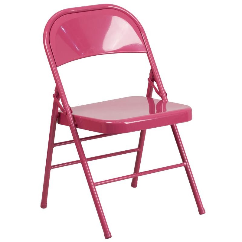 Flash Furniture HF3-FUCHSIA-GG Hercules Colorburst Shockingly Fuchsia Triple Braced & Double Hinged Metal Folding Chair