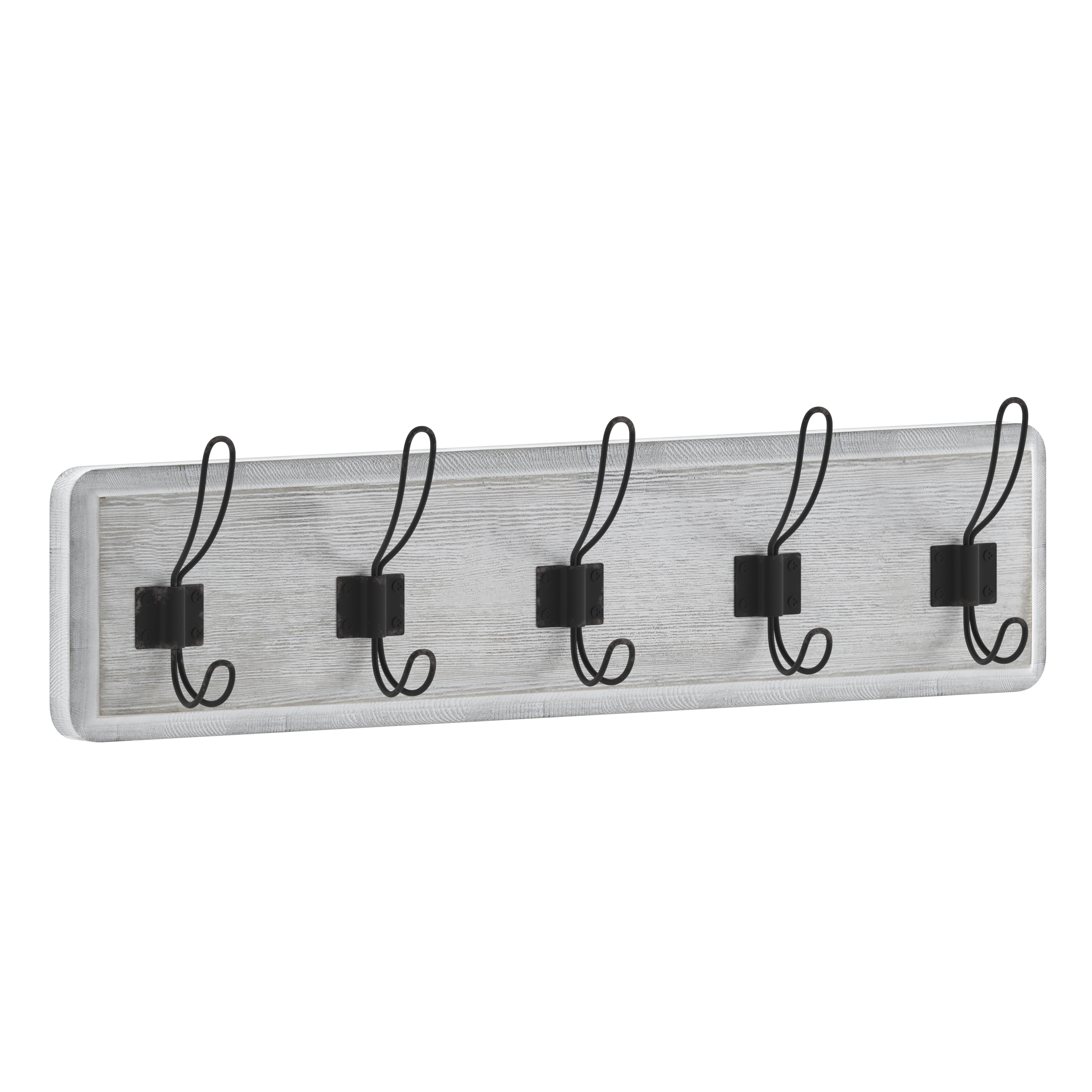 Flash Furniture HFKHD-GDI-CRE8-332315-GG Wall Mounted 24" Whitewashed Solid Pine Wood Storage Rack with 5 Hooks