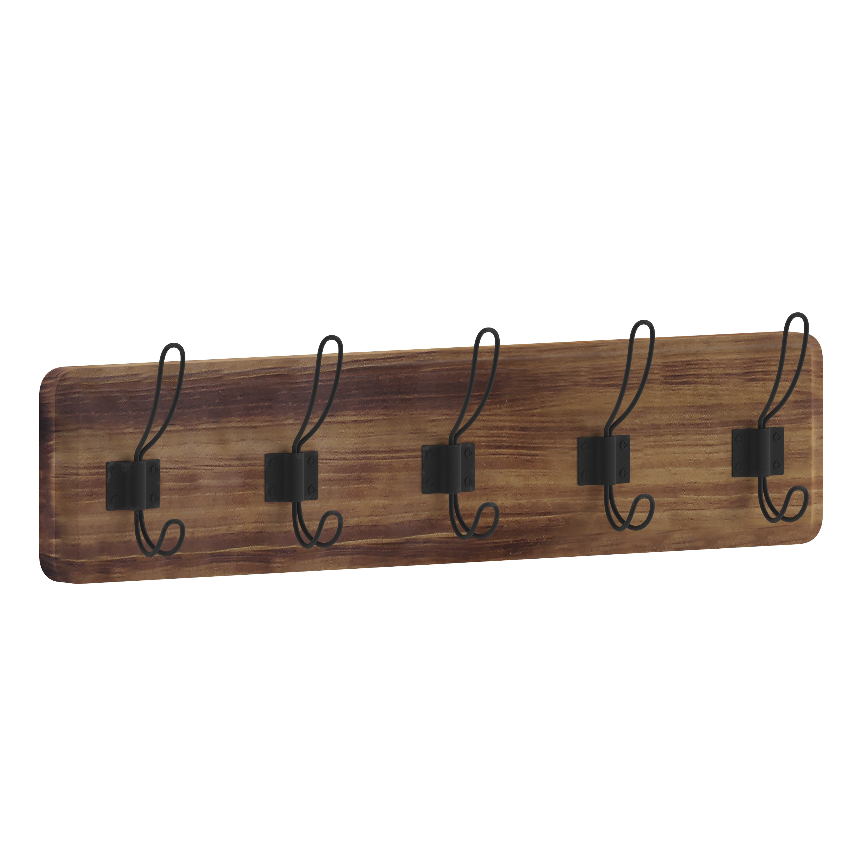 Flash Furniture HFKHD-GDI-CRE8-532315-GG Wall Mounted 24" Rustic Brown Solid Pine Wood Storage Rack with 5 Hooks