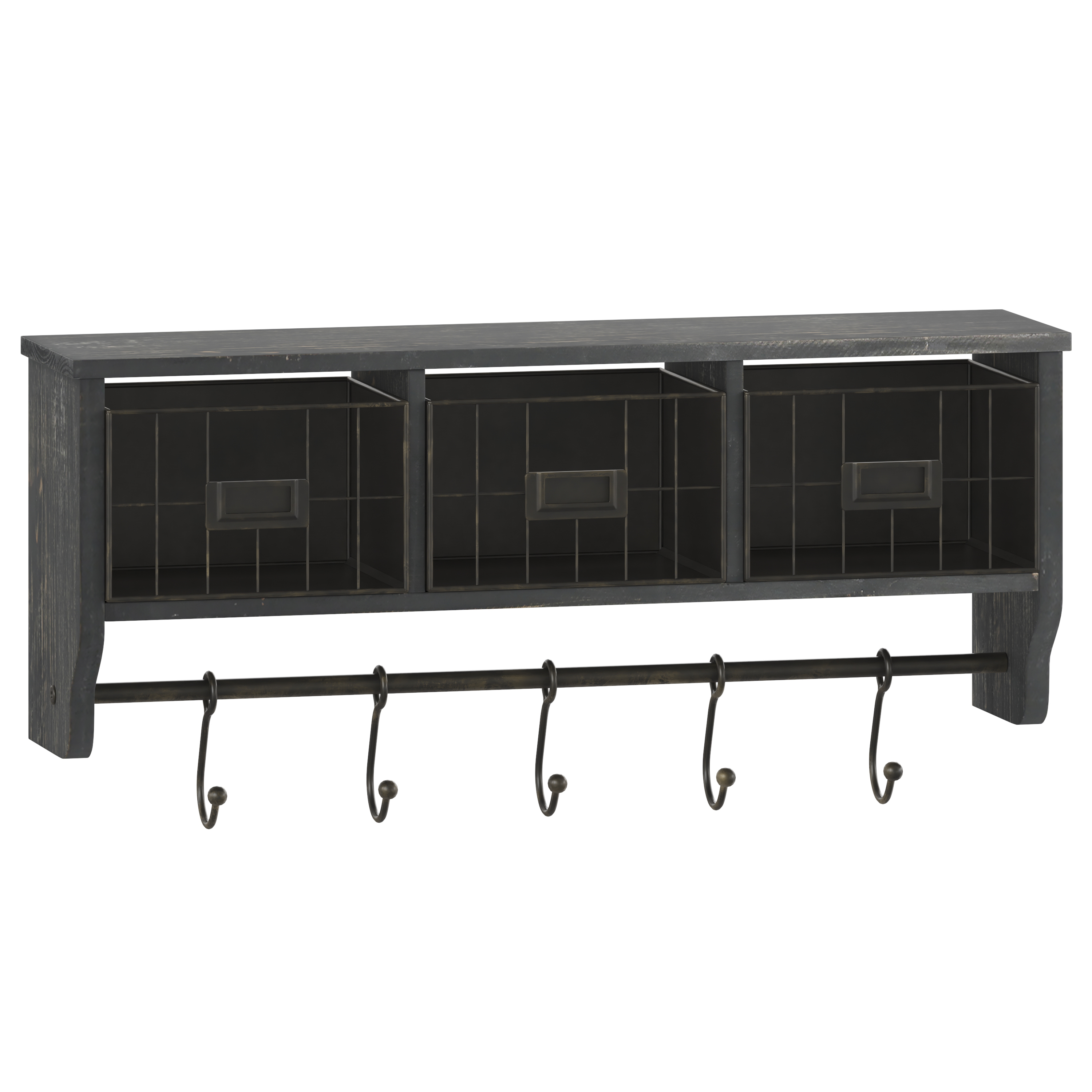 Flash Furniture HFMHD-GDI-CRE8-112315-GG 24" Wall Mounted Coat Rack with Upper Shelf, Wire Baskets, and Hooks, Blackwashed