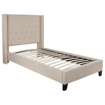 Flash Furniture HG-33-GG Twin Size Tufted Upholstered Platform Bed, Beige Fabric