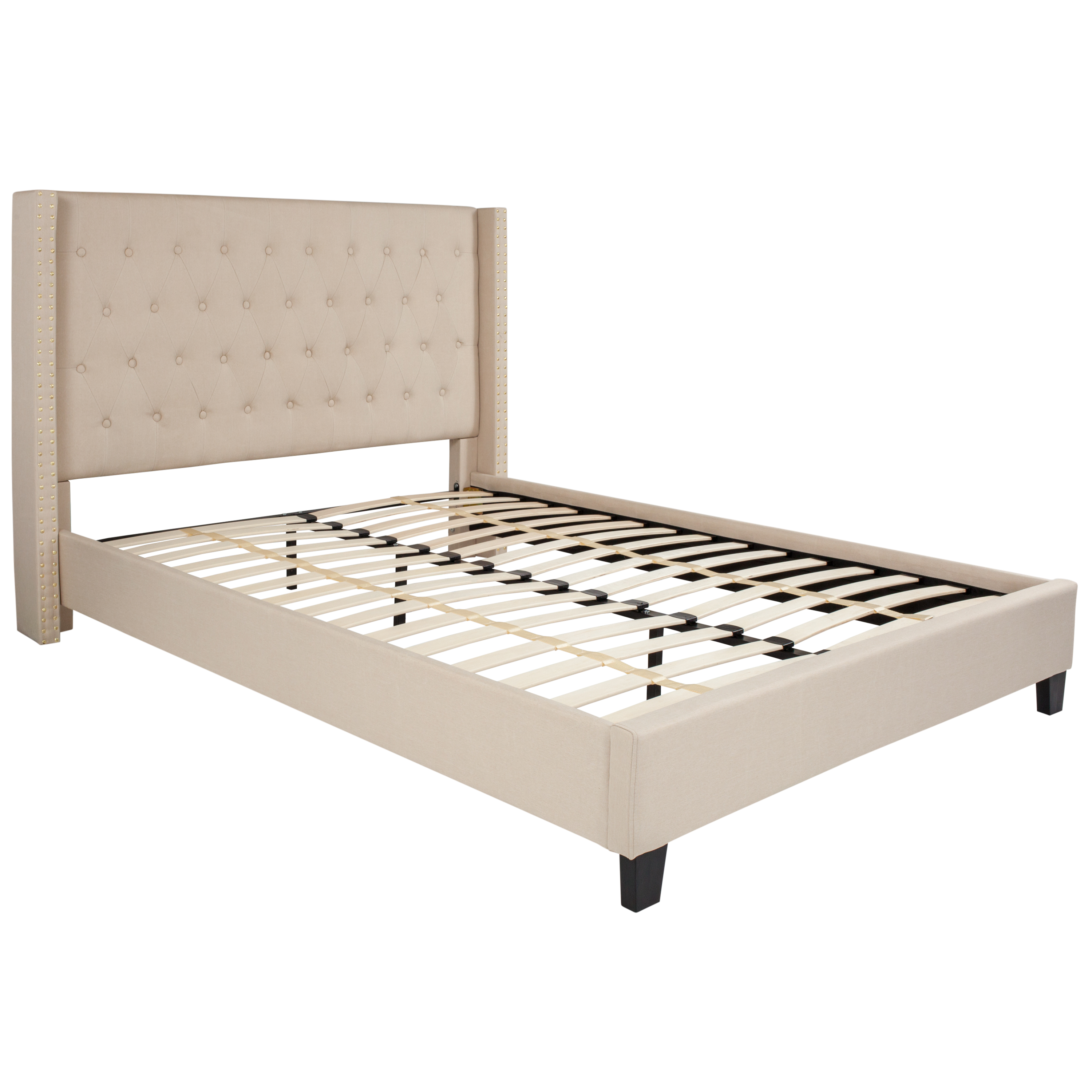 Flash Furniture HG-35-GG Queen Size Tufted Upholstered Platform Bed, Beige Fabric