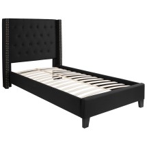 Flash Furniture HG-37-GG Twin Size Tufted Upholstered Platform Bed, Black Fabric