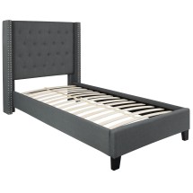 Flash Furniture HG-45-GG Twin Size Tufted Upholstered Platform Bed, Dark Gray Fabric